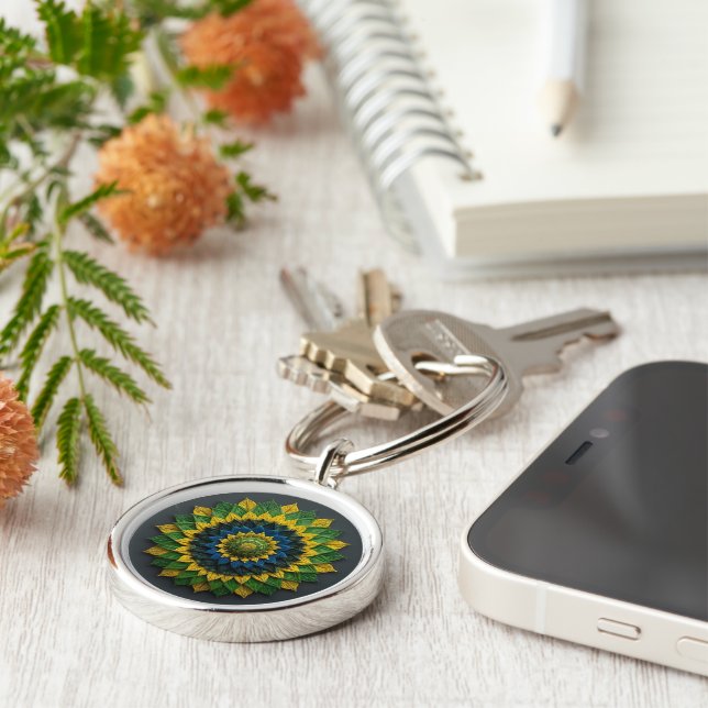Porte-clés Imperial Solar Leaf Mandala Luxury Keychain  (Côté)