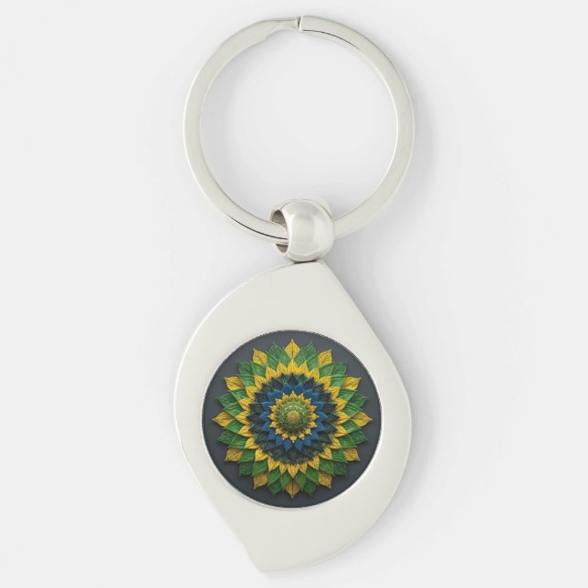 Porte-clés Imperial Solar Leaf Mandala Luxury Keychain - Emer (Devant)