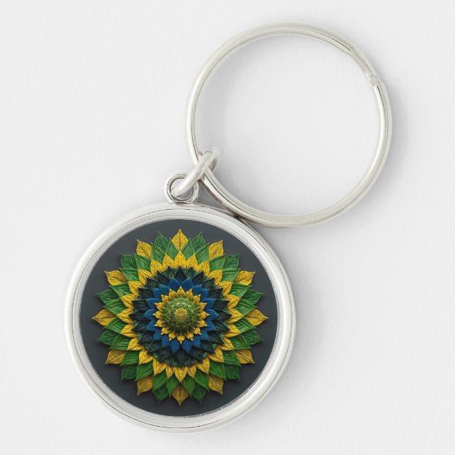 Porte-clés Imperial Solar Leaf Mandala Luxury Keychain - Emer (Devant)
