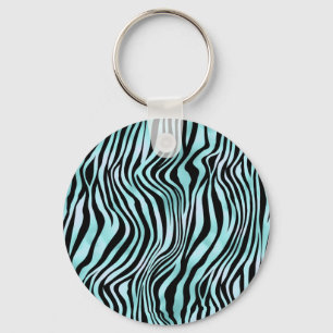 Porte-clés Impression Animale Peau de Zèbre Turquoise Bleu Cl
