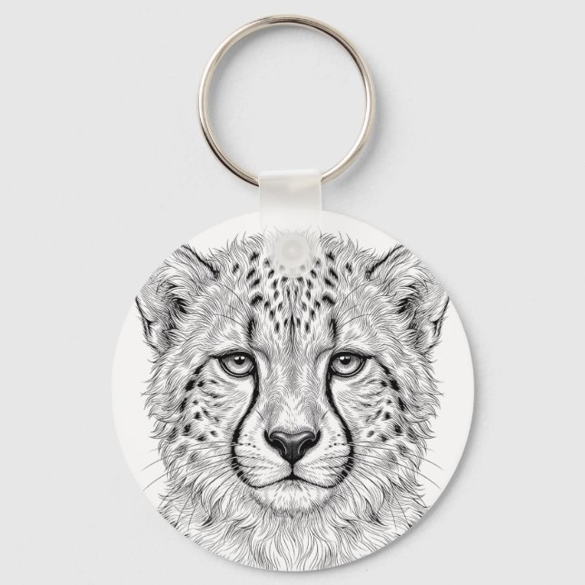 Porte-clés impression bébé guépard noir et blanc (Recto)