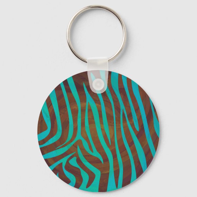 Porte-clés Impression Brown et Turquoise Zebra (Recto)