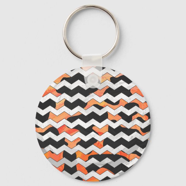 Porte-clés Impression Chevron noir et orange de vache (Recto)