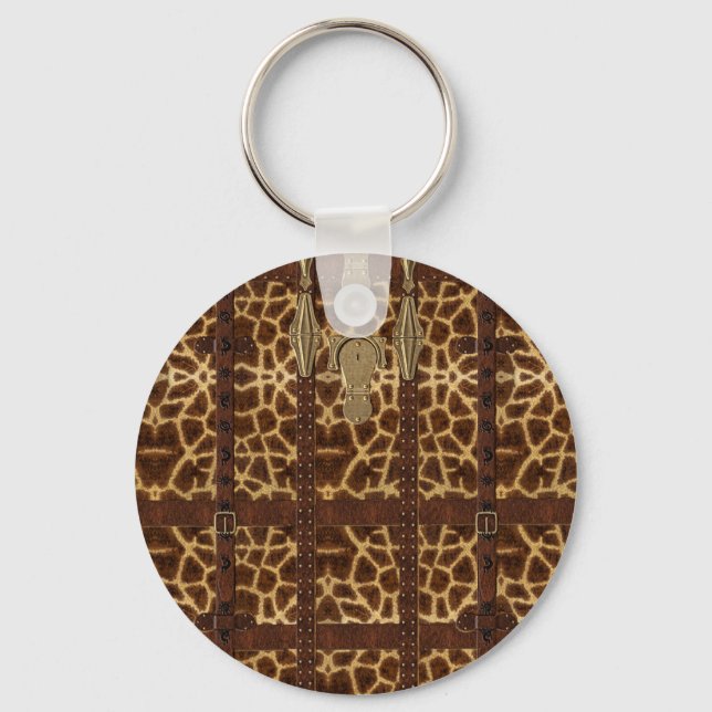 Porte-clés Impression d'animal de girafe tribal en cuir vinta (Recto)