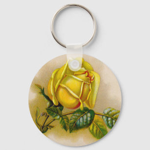 Porte-clés Impression d'art antique fine de rose jaune