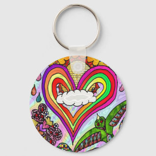 Porte-clés Impression d'art de cœur arc-en-ciel psychédélique