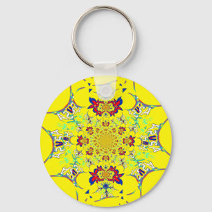 Porte-clés Impression d'art de design damassé floral coloré b