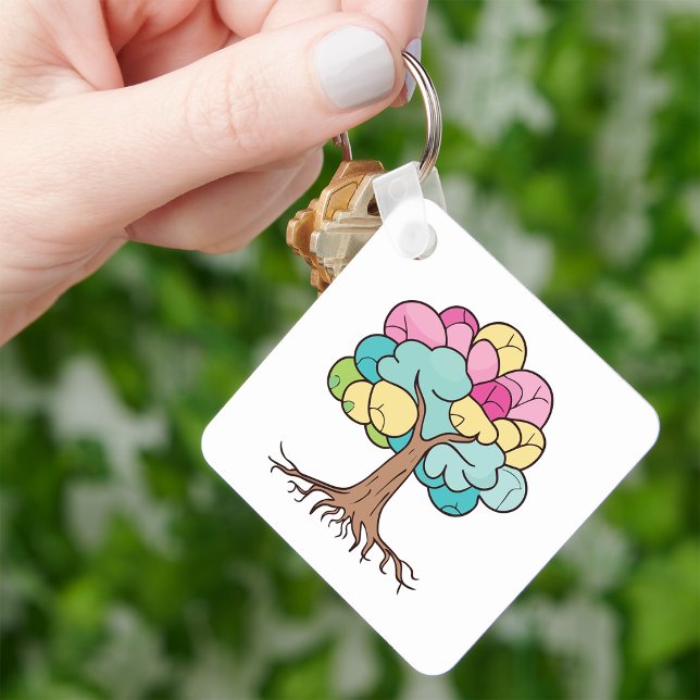 Porte-clés Impression d'art de l'arbre cérébral au pastel abs (Abstract Pastel Brain Tree Art Print. Keychain)
