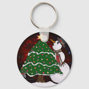 Porte-clés Impression d'art Surprise Bonhomme de Neige Arbre 