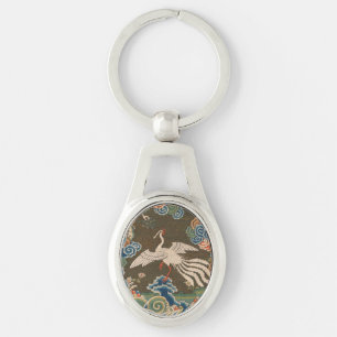 Porte-clés Impression de broderie en soie blanche antique chi