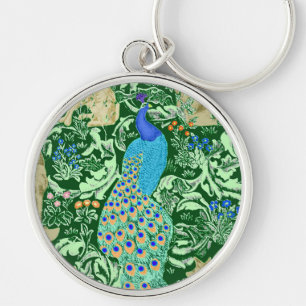 Porte-clés Impression de paon Art nouveau, bleu de cobalt et