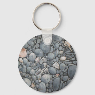 Porte-clés Impression de peinture de galets et de coquillages