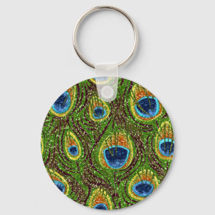 Porte-clés Impression de plumes de paon colorées