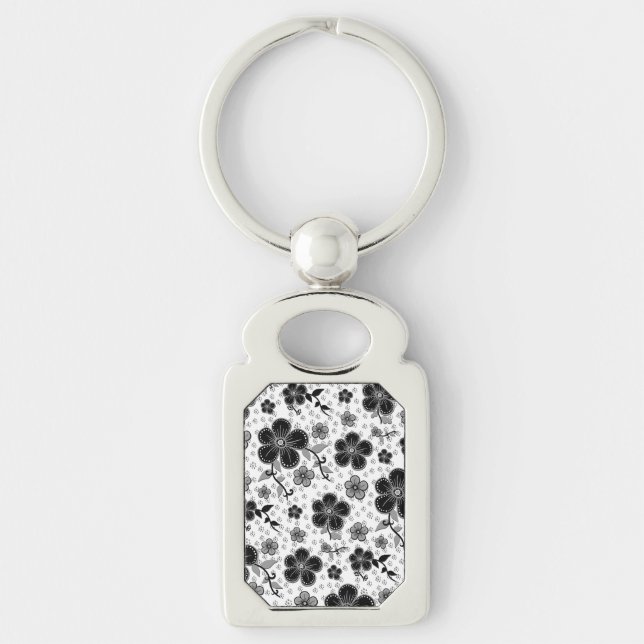 Porte-clés Impression florale noir et blanc (Devant)