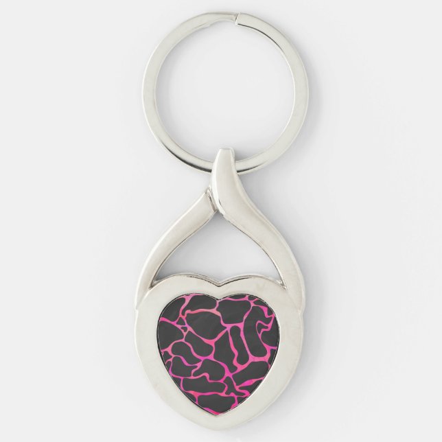 Porte-clés Impression girafe rose vif et noir (Devant)