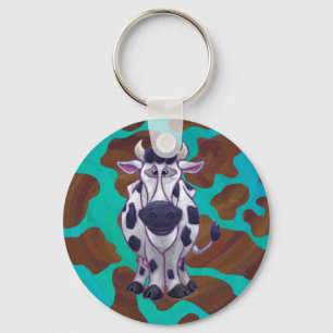 Porte-clés Impression marron et sarcelle sur vache