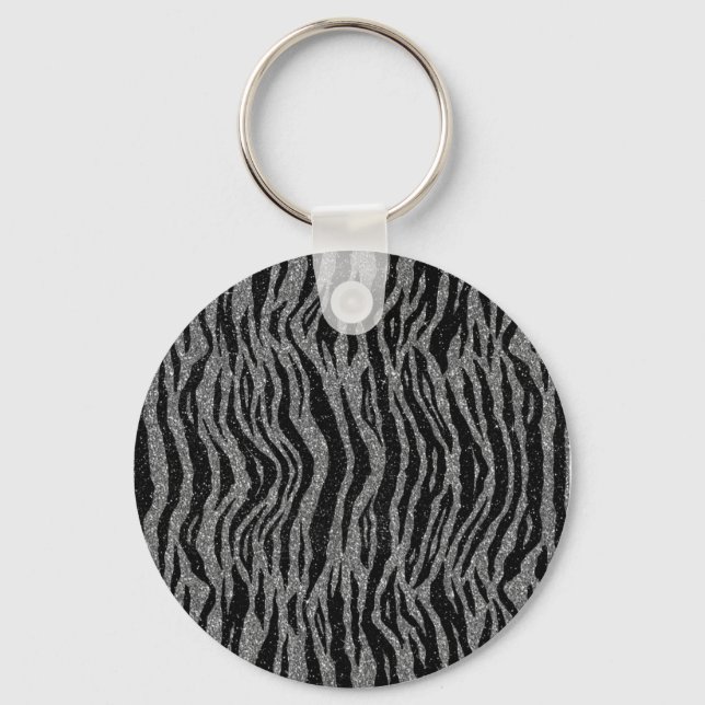 Porte-clés Impression Zèbre Noir et Gris Argent (Recto)