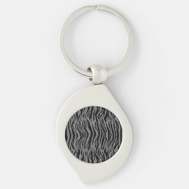 Porte-clés Impression Zèbre Noir et Gris Argent (Devant)