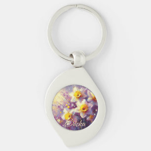 Porte-clés Impressionniste Daffodil Floral Purple Personnalis