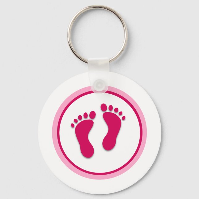Porte-clés Imprimantes de pied rose bébé fille (Recto)