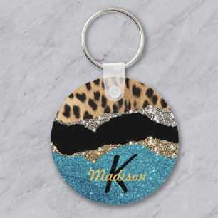 Porte-clés Imprimé animal girly chic turquoise paillettes mon