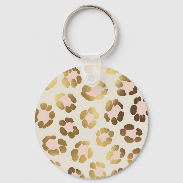 Porte-clés Imprimé chic léopard doré et rose pastel Animal (Recto)