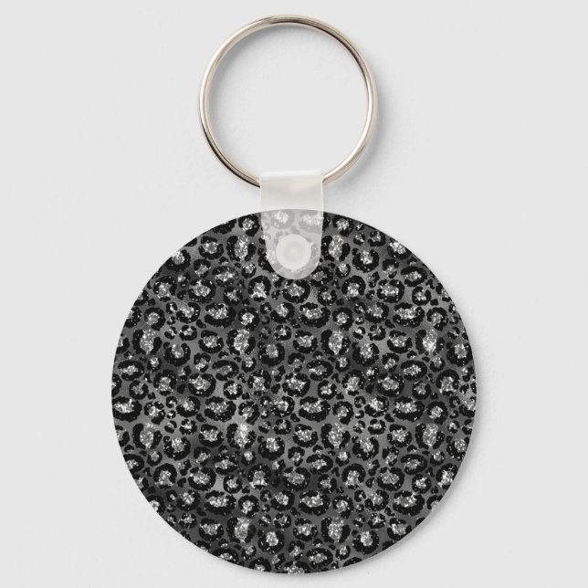 Porte-clés Imprimé léopard noir et gris argenté (Recto)