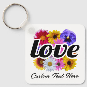 Porte-clés In Bloom - Amour avec Bouquet Floral Carré