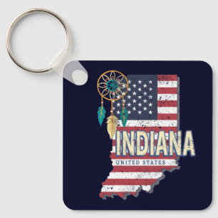 Porte-clés Indiana State United States Retro Map Vintage USA