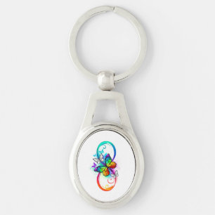 Porte-clés Infini brillant avec papillon arc-en-ciel