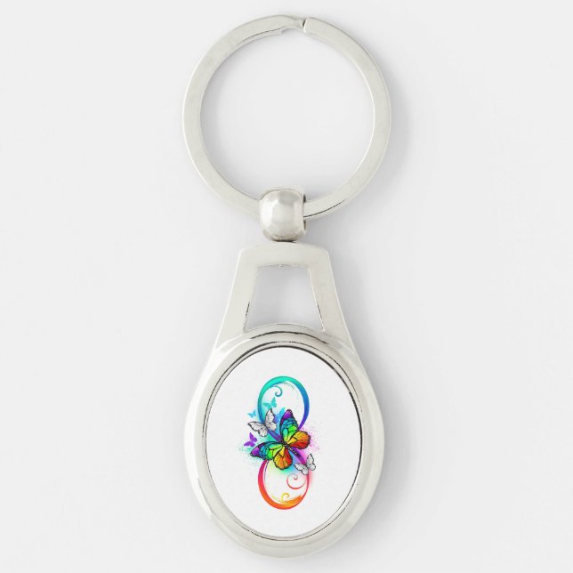 Porte-clés Infini brillant avec papillon arc-en-ciel (Devant)