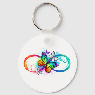 Porte-clés Infini lumineux avec papillon arc-en-ciel