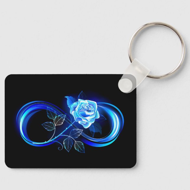 Porte-clés Infini lumineux avec rose bleue (Recto)