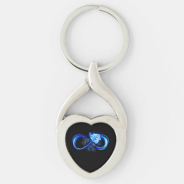 Porte-clés Infini lumineux avec rose bleue (Devant)