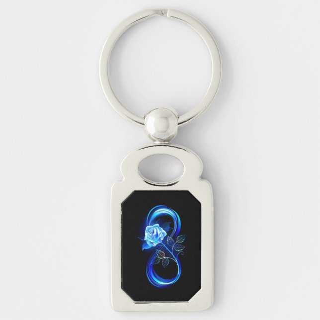 Porte-clés Infini lumineux avec rose bleue (Devant)