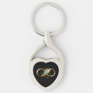Porte-clés Infinité avec plume de paon doré