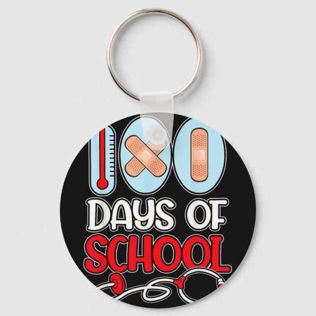 Porte-clés Infirmière 100 Jours D'Amour À L'École Stethoscope (Recto)