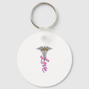 Porte-clés Infirmière Amour Caducée Floral Médical Design Ver