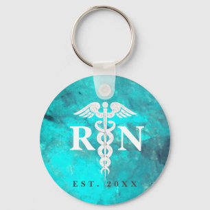 Porte-clés Infirmière autorisée Caduceus Marbre Turquoise m