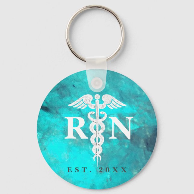 Porte-clés Infirmière autorisée Caduceus Marbre Turquoise mod (Recto)