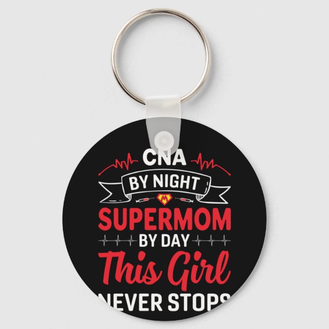Porte-clés Infirmière Cadeau CNA Par Supermom De Nuit (Recto)