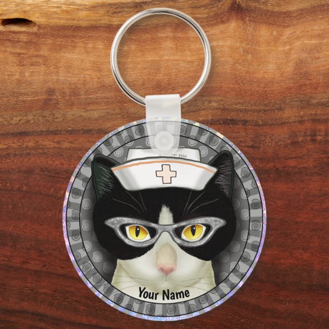 Porte-clés infirmière chat smoking (Recto)