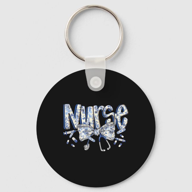Porte-clés Infirmière Coquette Bow Blue Stethoscope Infirmièr (Recto)