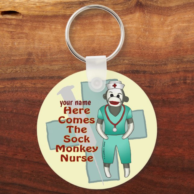 Porte-clés Infirmière de singe de réserve personnalisée (Recto)