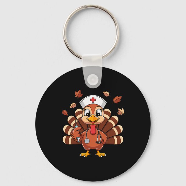 Porte-clés Infirmière de Thanksgiving Dinde Rn Icu Er Nicu In (Recto)