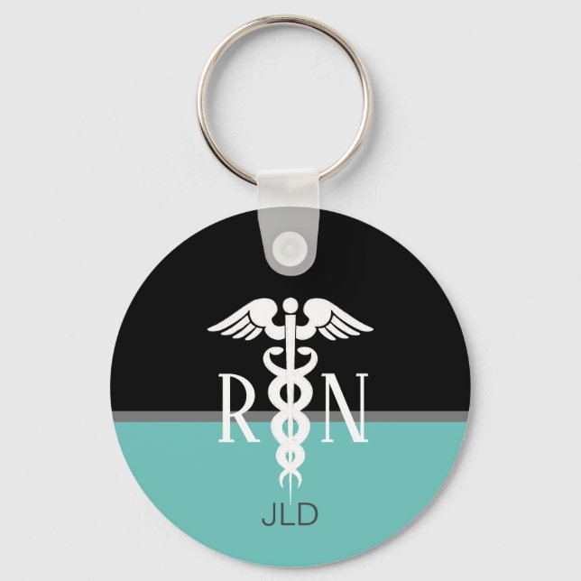 Porte-clés Infirmière diplômée moderne Caduceus Monogramme Tu (Recto)