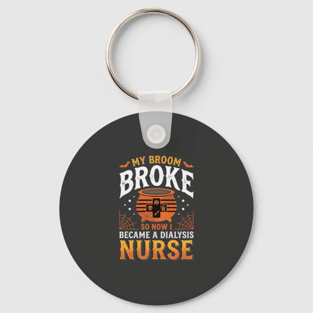Porte-clés Infirmière en dialyse Halloween Balai Cassé Design (Recto)
