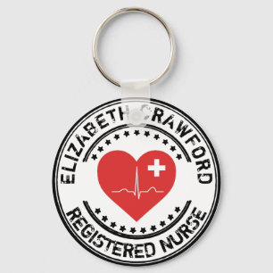 Porte-clés Infirmière inscrite Coeur de timbre ECG avec votre