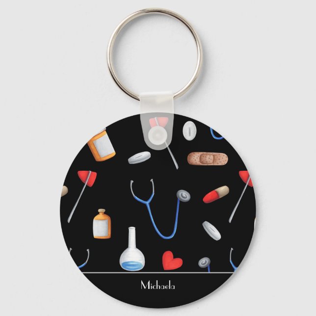 Porte-clés Infirmière noire médicale  (Recto)
