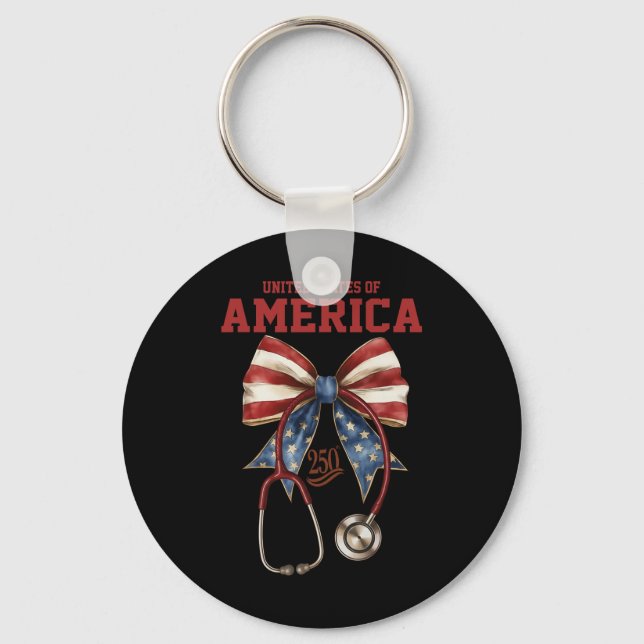 Porte-clés Infirmière patriotique, stéthoscope America Bow, É (Recto)
